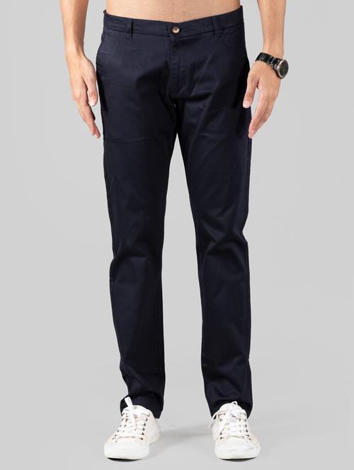 men's navy blue flat front casual trouser - 20449962 -  Standard Image - 0