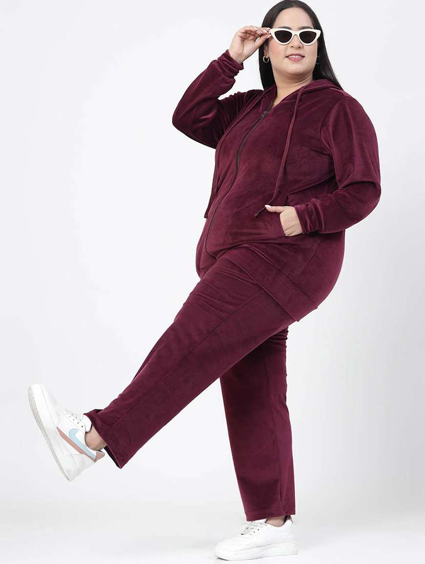women burgundy velvet track suit set - 20449966 - Standard Image - 3