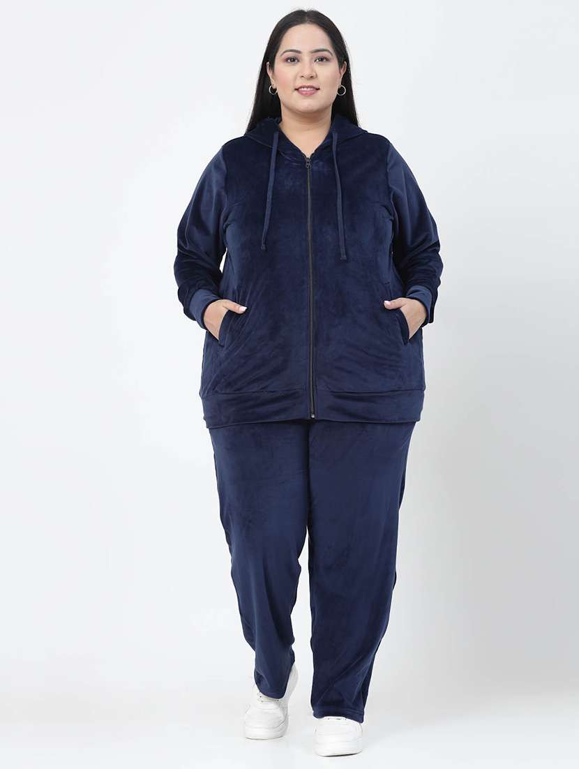 women navy velvet track suit set
