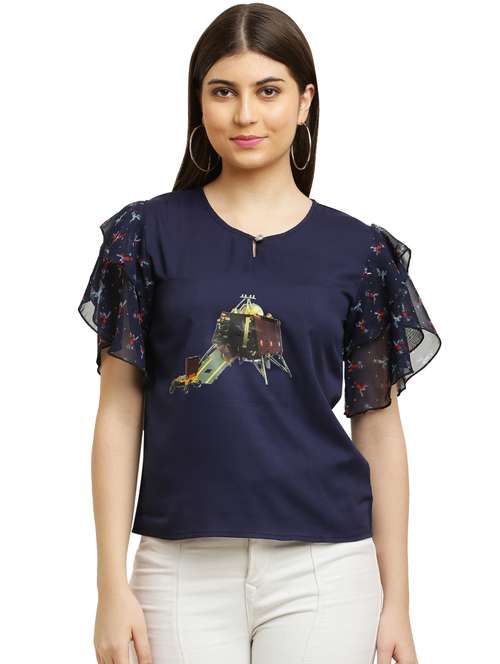 navy blue graphic printed top - 20450050 - Standard Image - 0