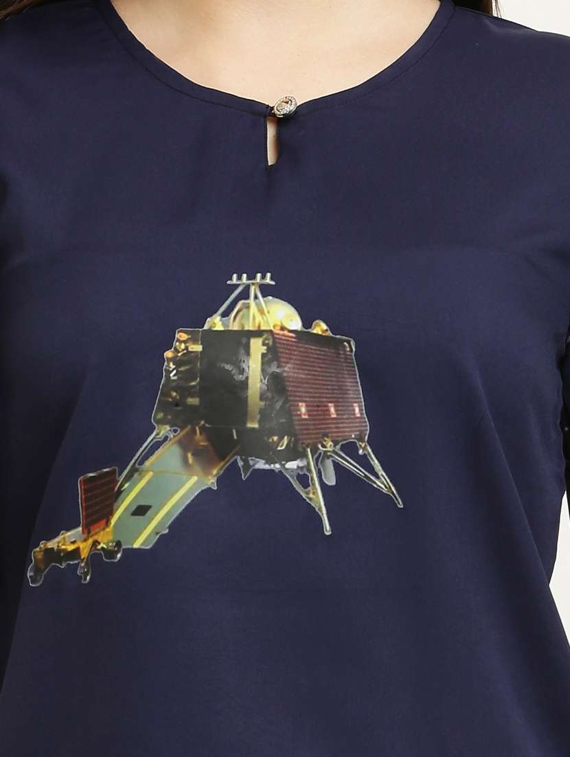 navy blue graphic printed top - 20450050 - Standard Image - 5