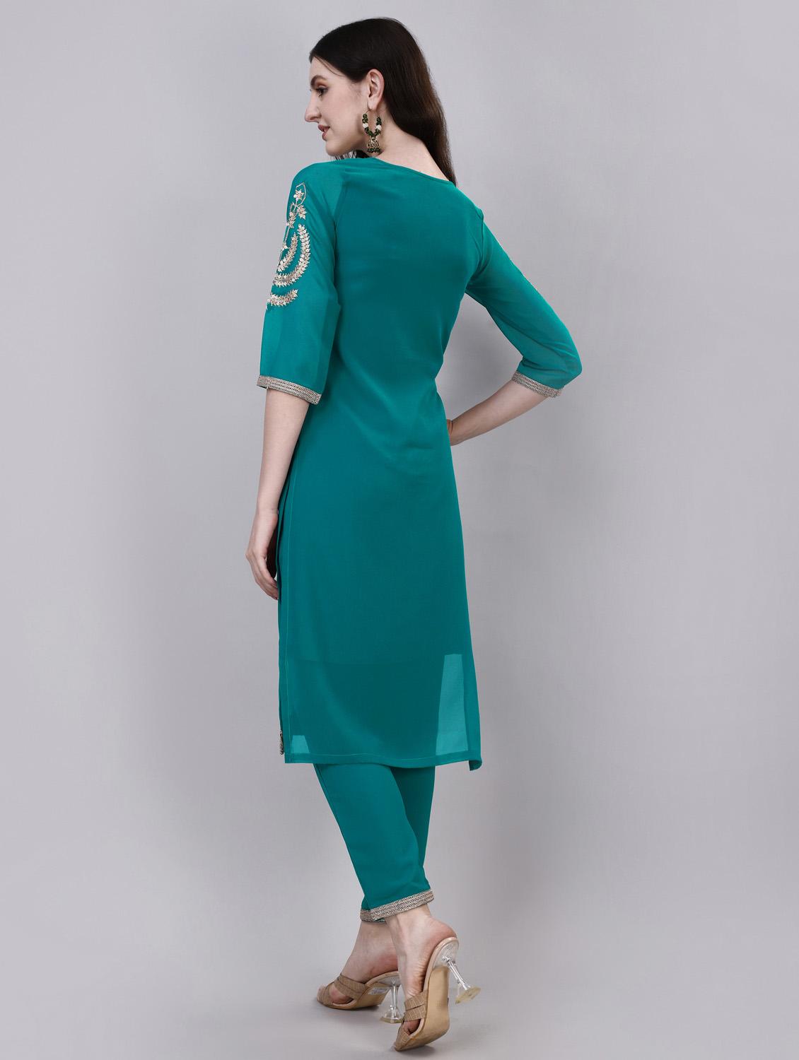 women teal round neck straight kurta - 20450622 - Standard Image - 3