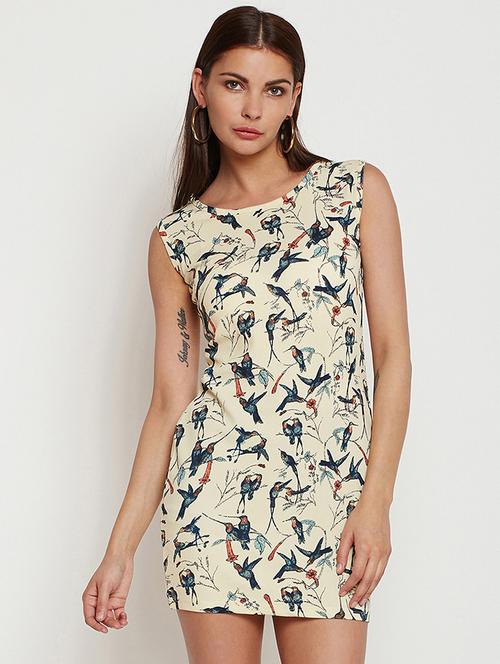 cream printed bodycon dress - 20451213 -  Standard Image - 0