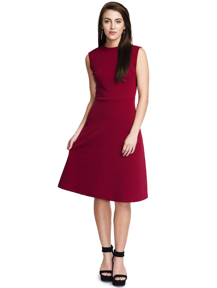 maroon solid a-line dress - 20451222 -  Zoom Image - 0