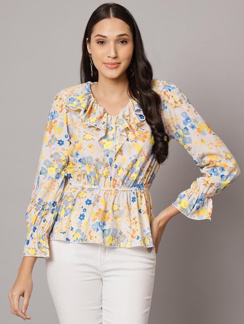 off white floral print peplum top - 20451323 - Standard Image - 0