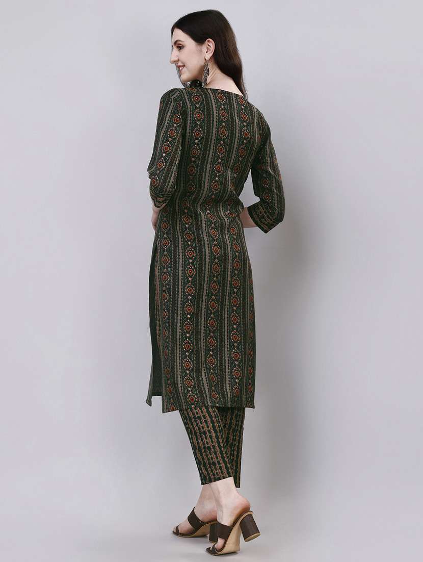 women green notch neck kurta pant set - 20451388 -  Standard Image - 3