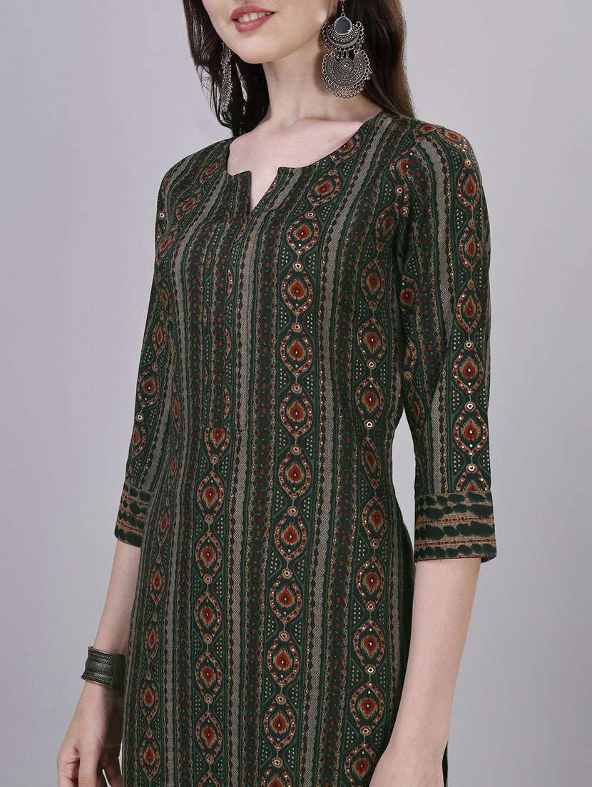 women green notch neck kurta pant set - 20451388 -  Standard Image - 5