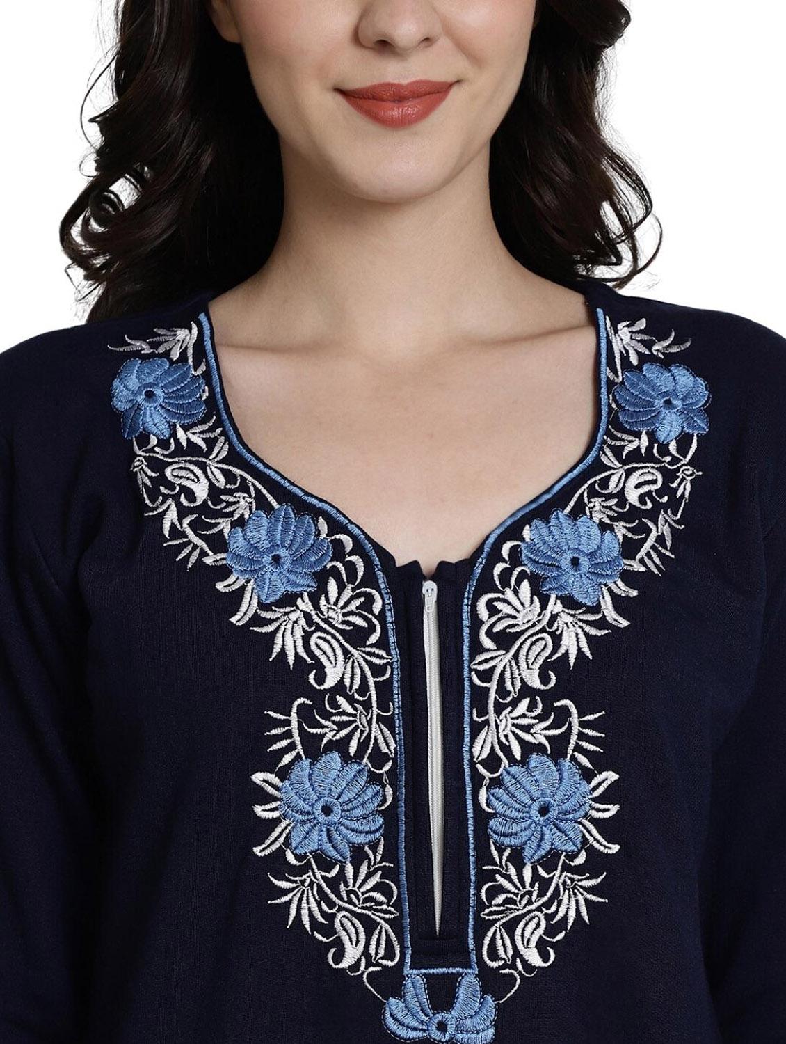 navy blue embroidered pyjama nightwear set - 20451405 - Standard Image - 3
