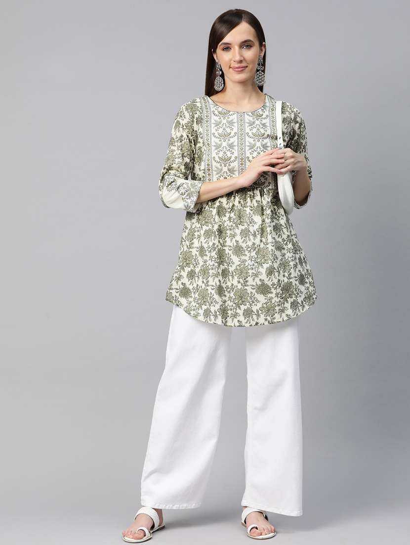neo mint three quarter sleeve a-line kurti - 20451436 -  Standard Image - 3