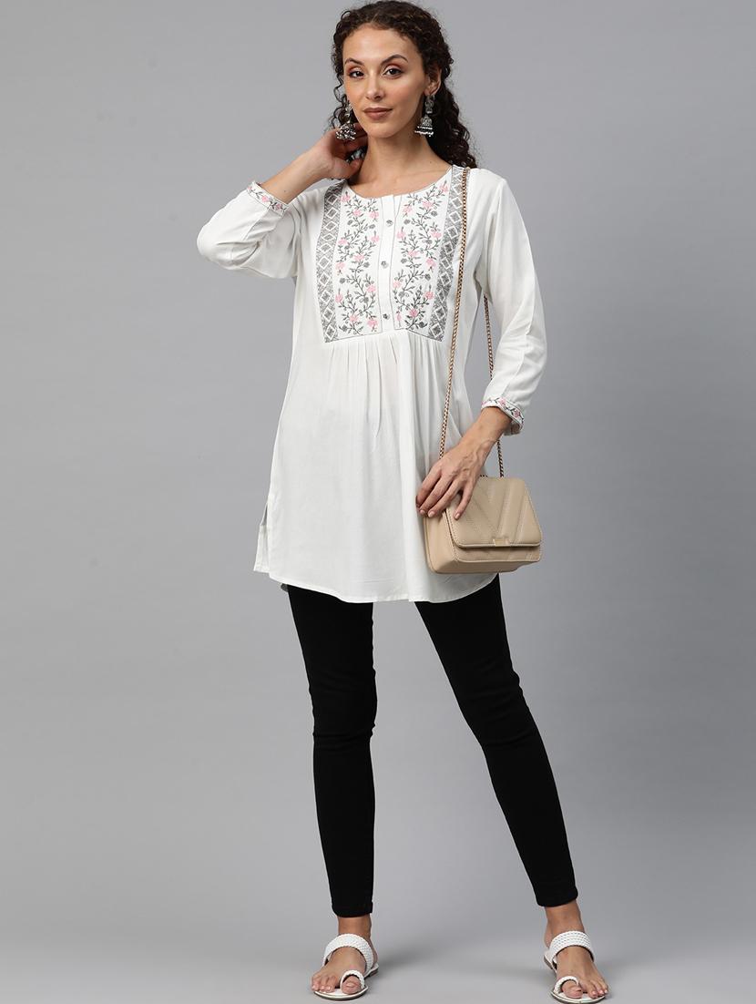 women white round neck a-line kurti - 20451458 - Standard Image - 3