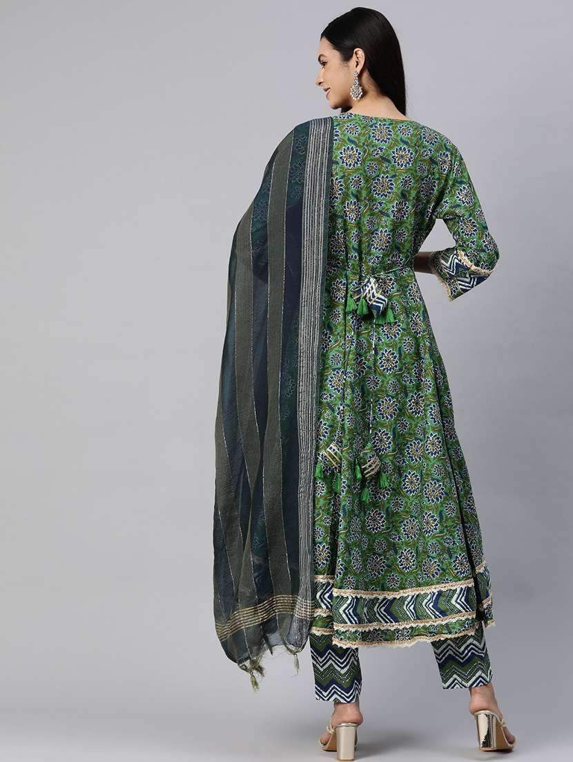 women three quarter sleeve anarkali kurta pant with dupatta set - 20451509 -  Standard Image - 3