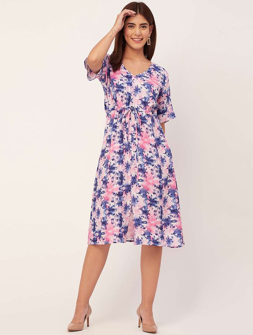 pink abstract printed a-line dress - 20451551 -  Zoom Image - 0