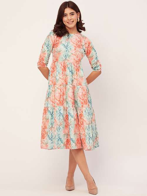 multi color abstract print tiered dress - 20451552 - Standard Image - 0