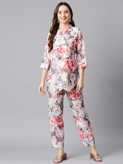 women multi color floral print shirt collar co-ord sets - 20451581 - Standard Image - 0