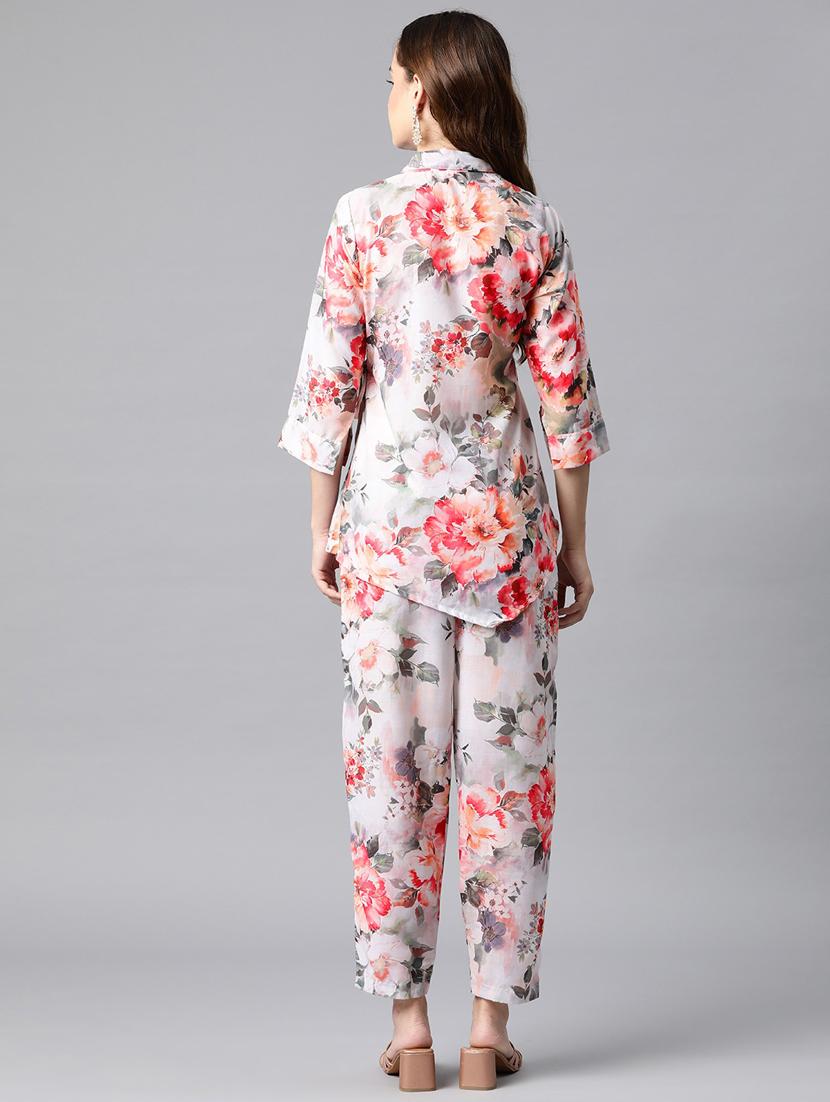 women multi color floral print shirt collar co-ord sets - 20451581 - Standard Image - 3