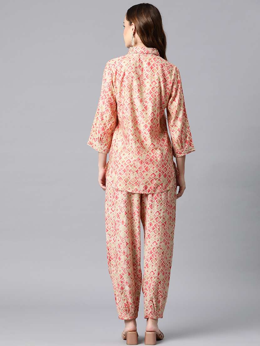 women pink geometric shirt collar co-ords sets - 20451582 -  Standard Image - 3