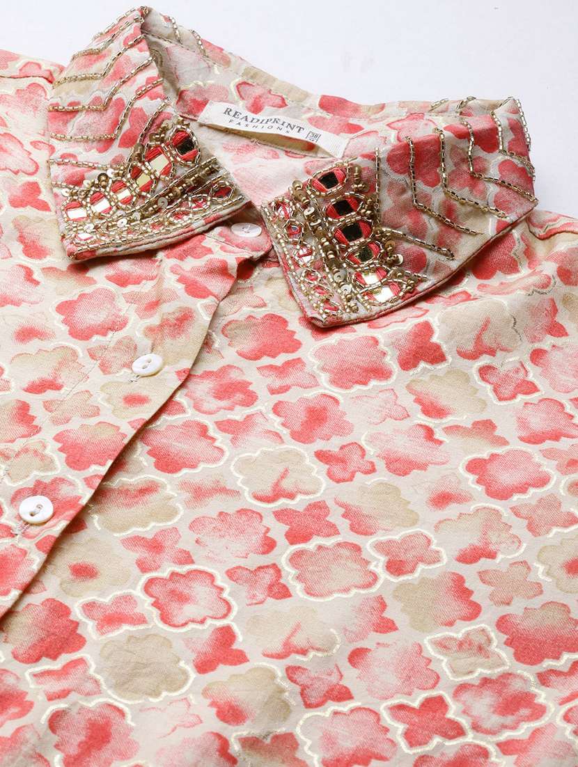women pink geometric shirt collar co-ords sets - 20451582 -  Standard Image - 5