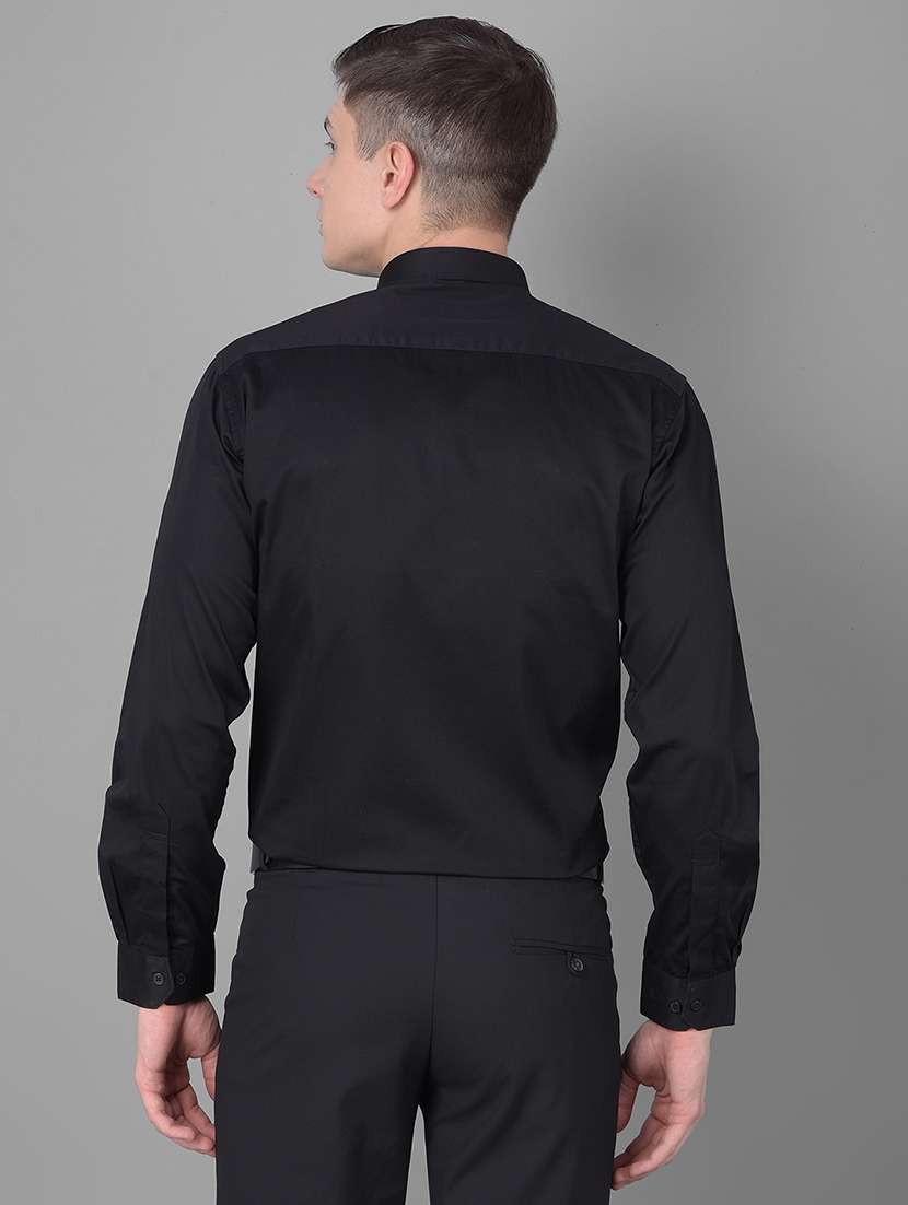 men solid black cotton blend formal shirt - 20455009 - Standard Image - 3