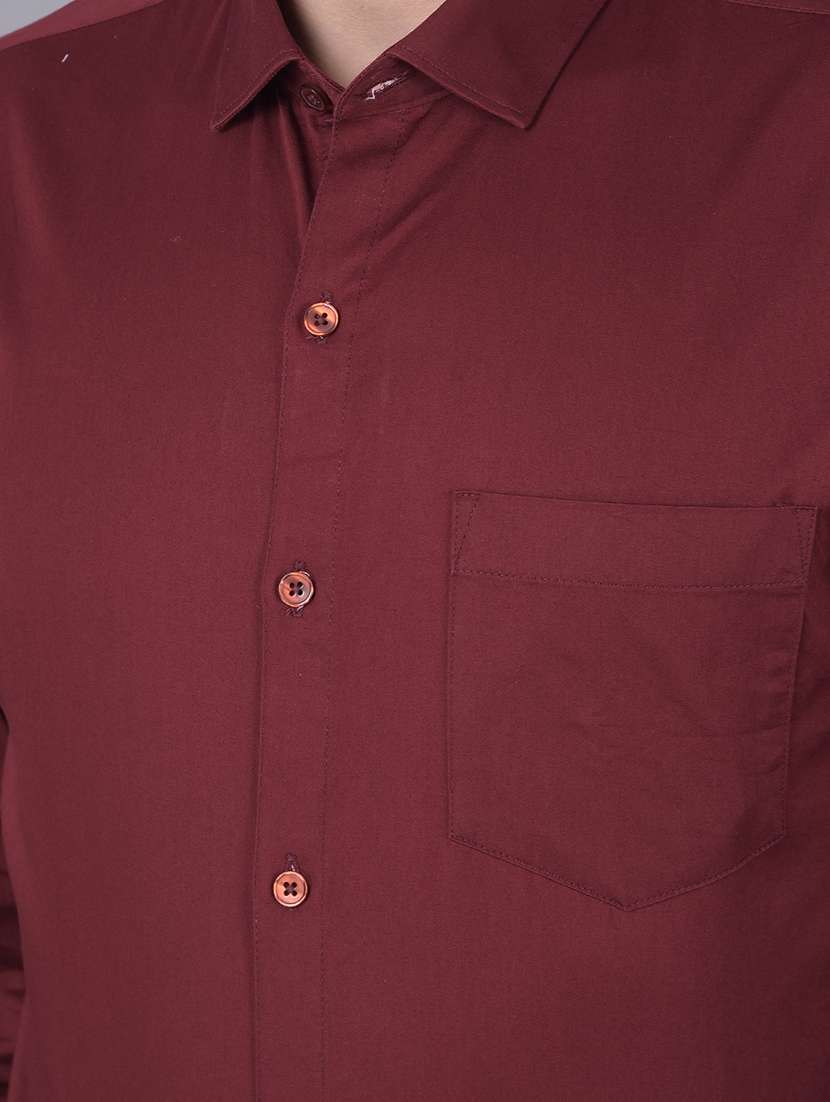men solid maroon cotton blend slim fit formal shirt - 20455011 -  Standard Image - 5