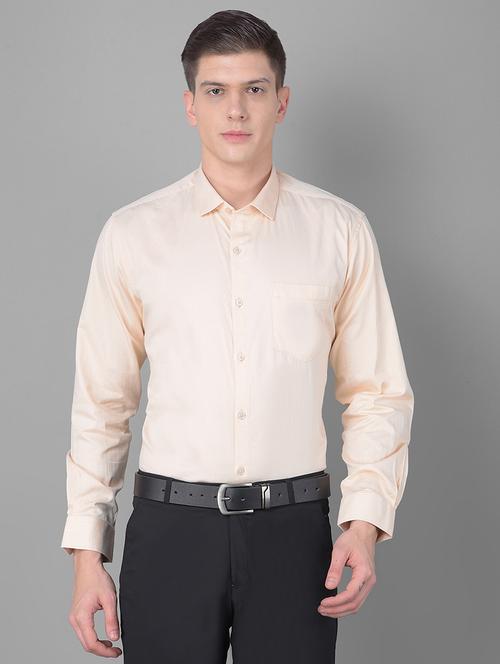 men solid cream cotton blend formal shirt - 20455012 - Standard Image - 0