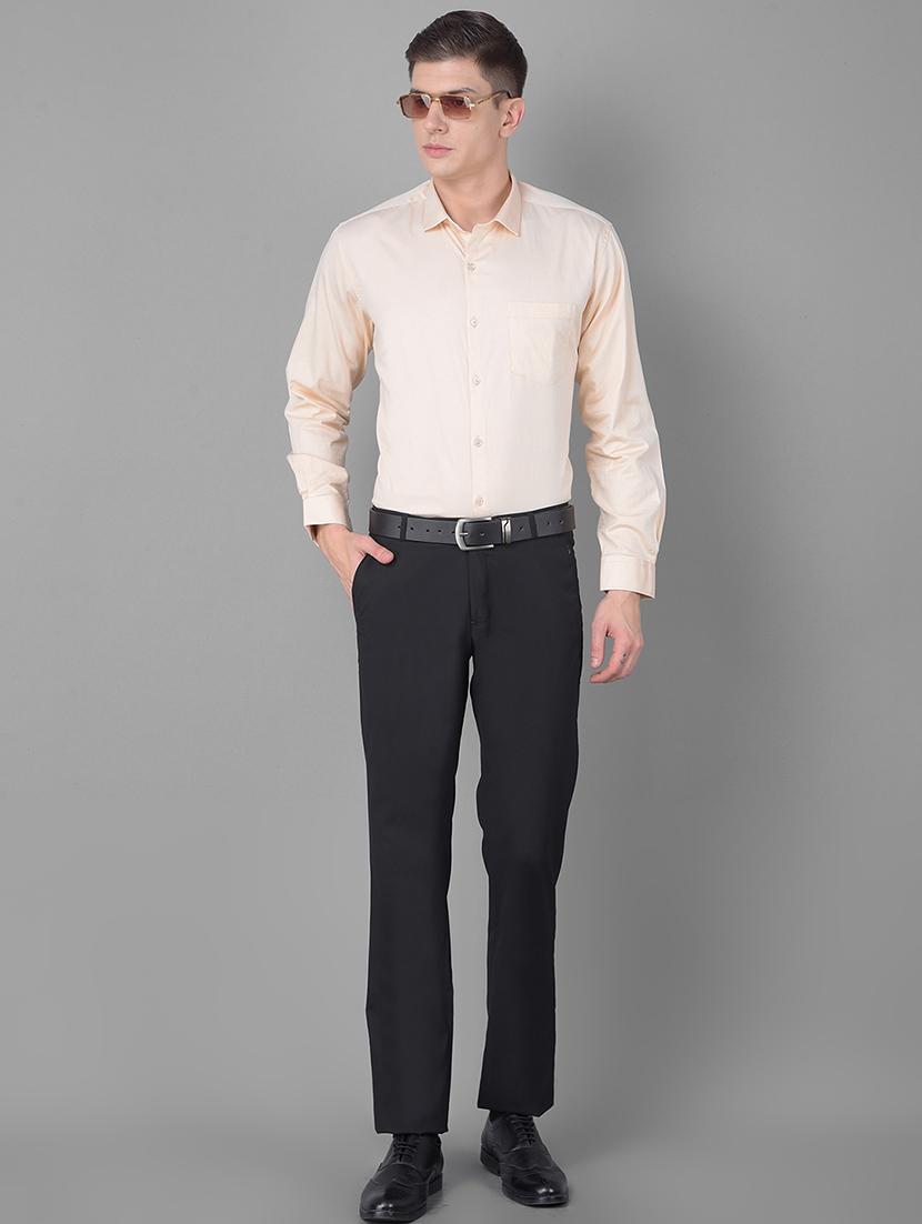 men solid cream cotton blend formal shirt - 20455012 - Standard Image - 5
