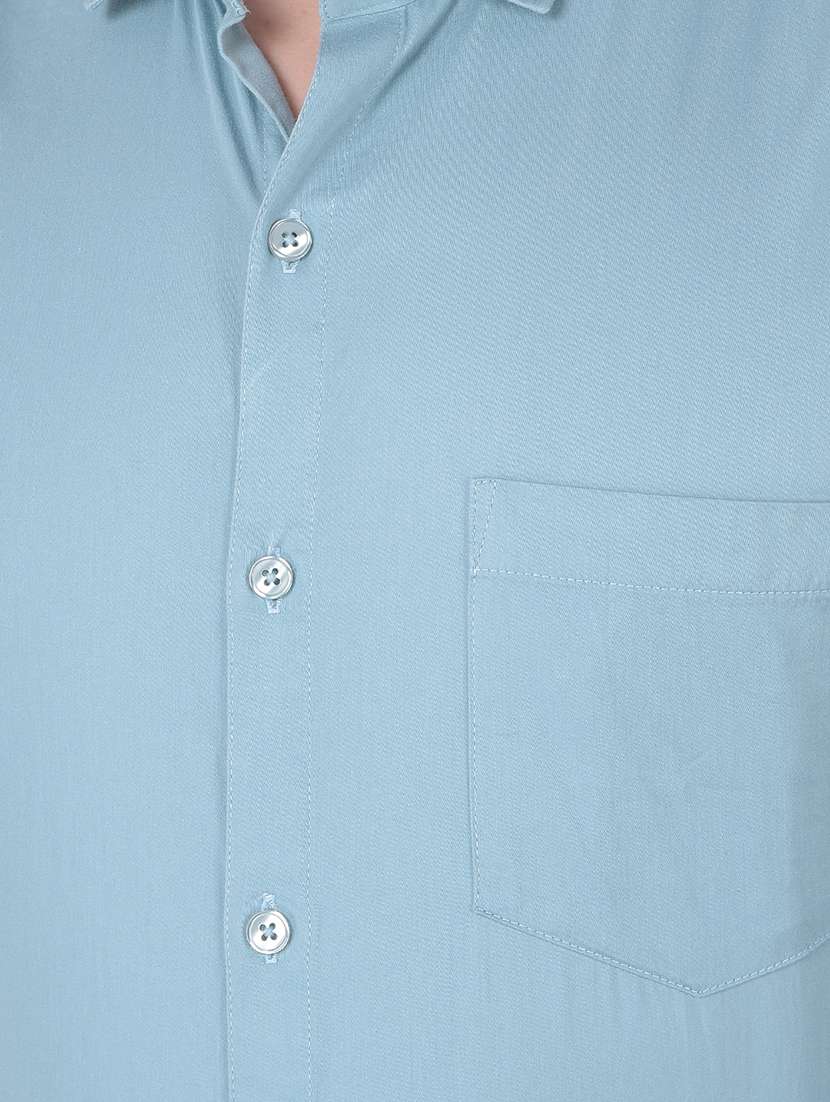men solid purist blue cotton blend formal shirt - 20455014 -  Standard Image - 5