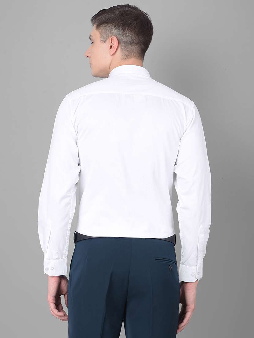 men solid white cotton blend slim fit formal shirt - 20455015 -  Standard Image - 3