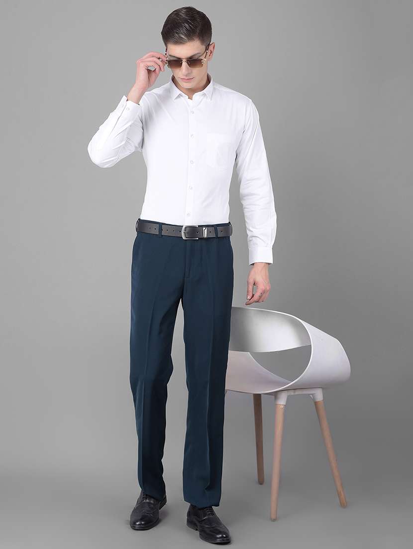 men solid white cotton blend slim fit formal shirt - 20455015 -  Standard Image - 5