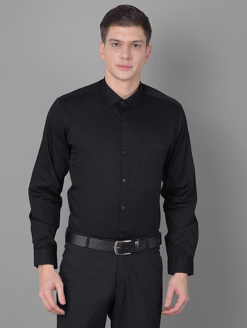 men solid black cotton blend slim fit formal shirt - 20455016 - Zoom Image - 0