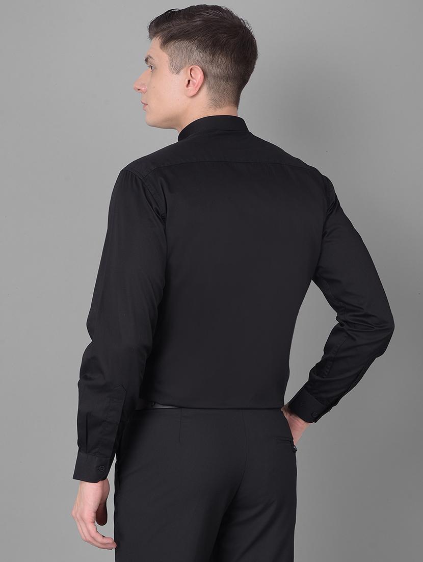 men solid black cotton blend slim fit formal shirt - 20455016 - Standard Image - 3