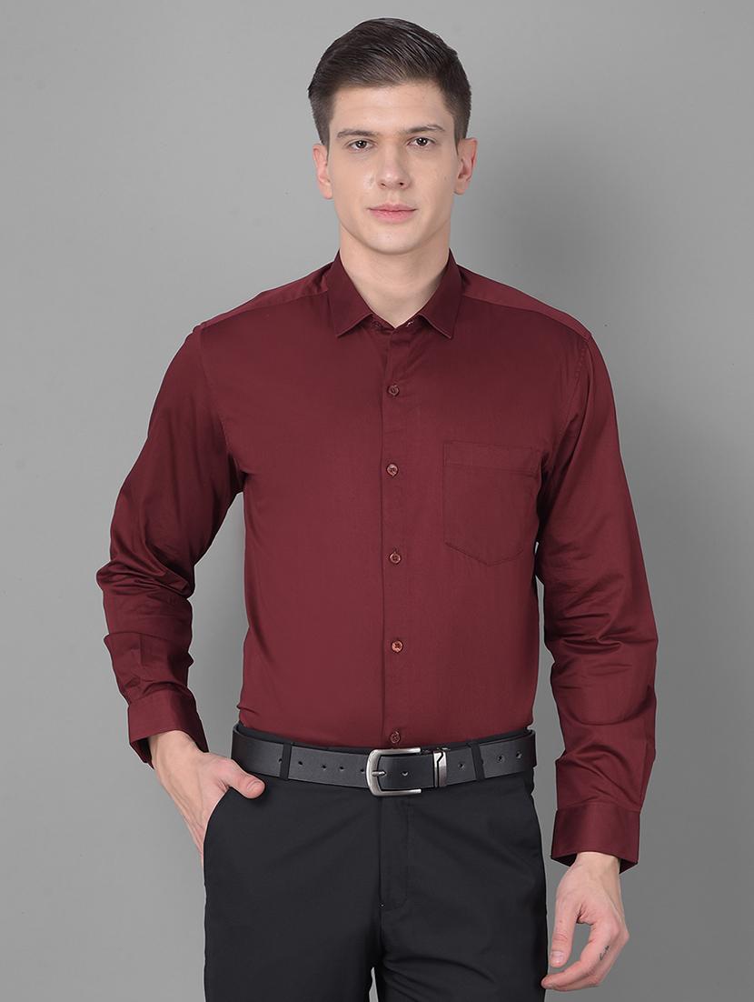 men solid maroon cotton blend slim fit formal shirt - 20455018 - Zoom Image - 0