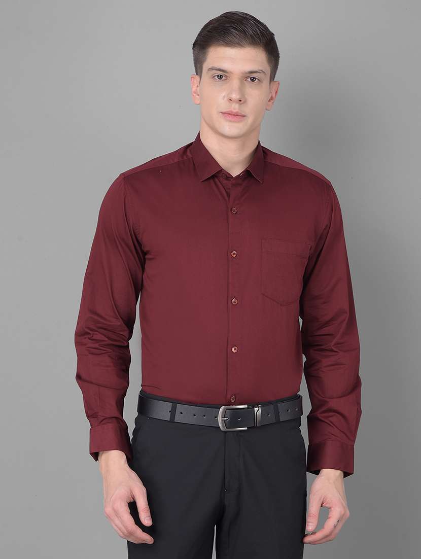 men solid maroon cotton blend slim fit formal shirt - 20455018 - Standard Image - 3