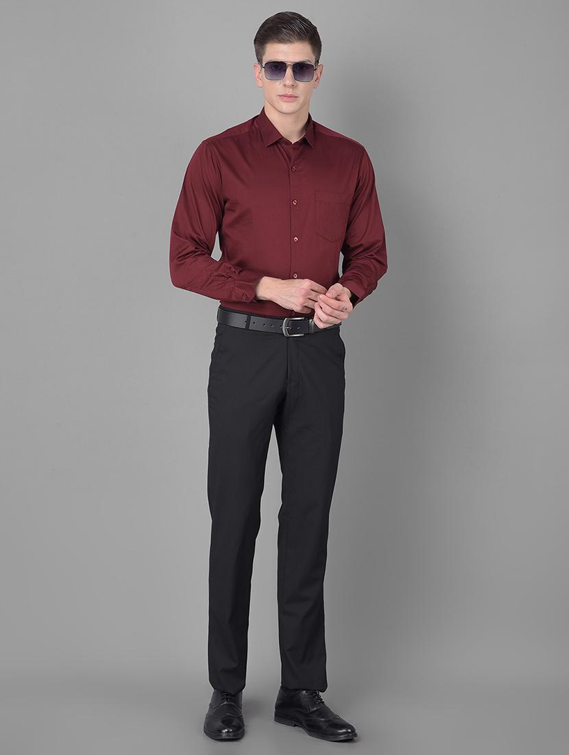 men solid maroon cotton blend slim fit formal shirt - 20455018 - Standard Image - 5