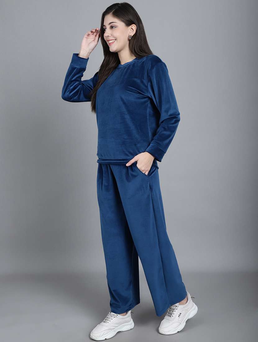 blue solid pyjama nightwear set - 20458011 -  Standard Image - 3