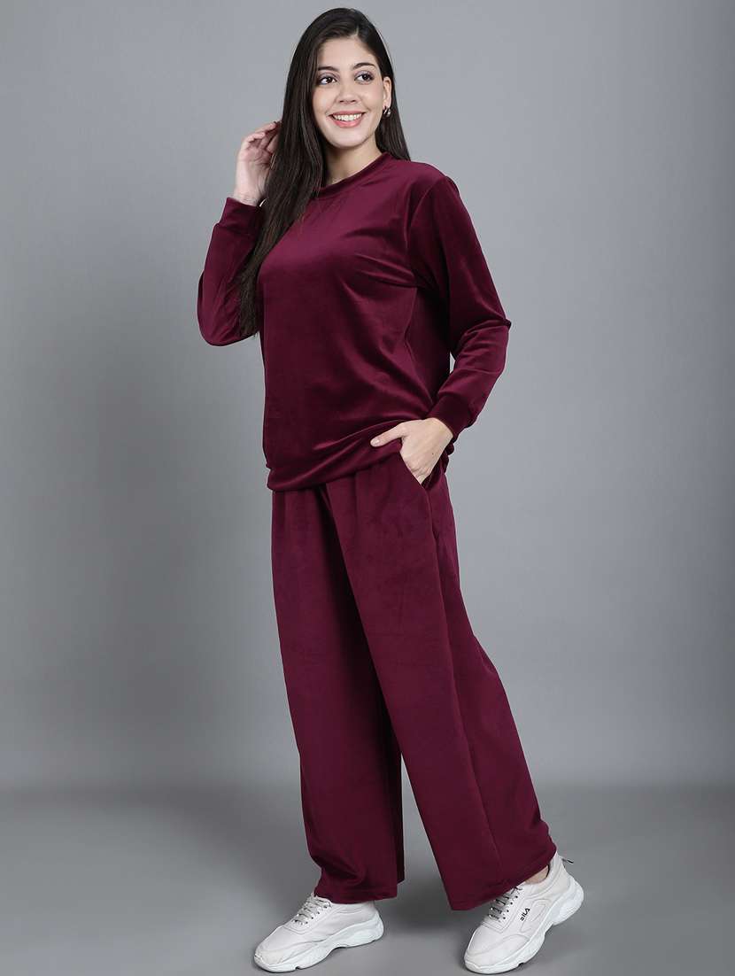 burgundy solid pyjama nightwear set - 20458013 -  Standard Image - 3
