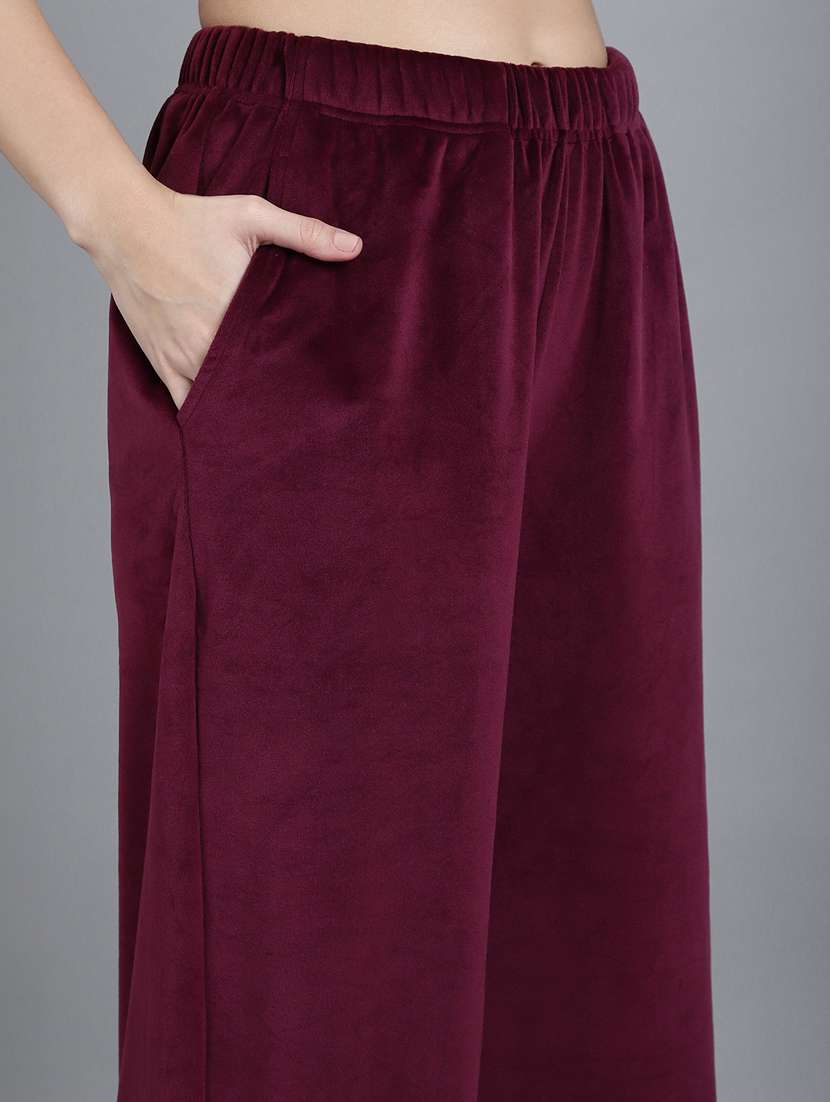 burgundy solid pyjama nightwear set - 20458013 -  Standard Image - 5