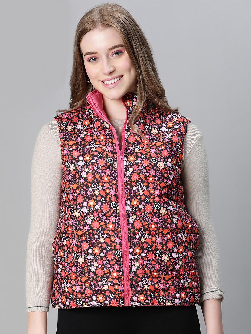 women multi colored polyester reversible jacket