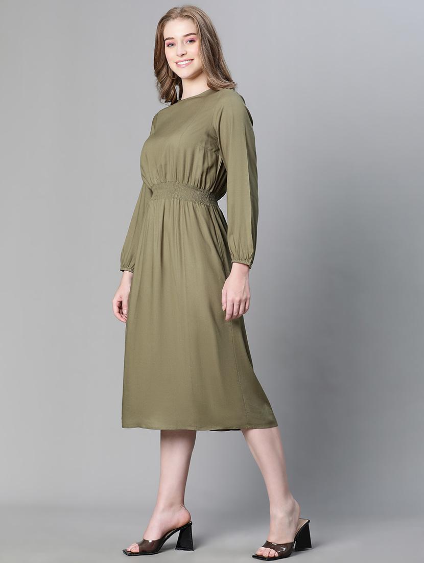 olive solid a-line dress - 20458063 - Standard Image - 3