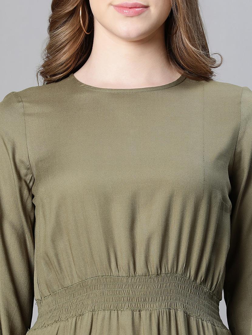 olive solid a-line dress - 20458063 - Standard Image - 5
