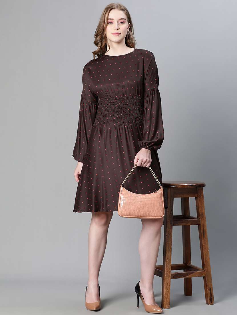 brown polka dots print empire line dress - 20458064 - Standard Image - 3