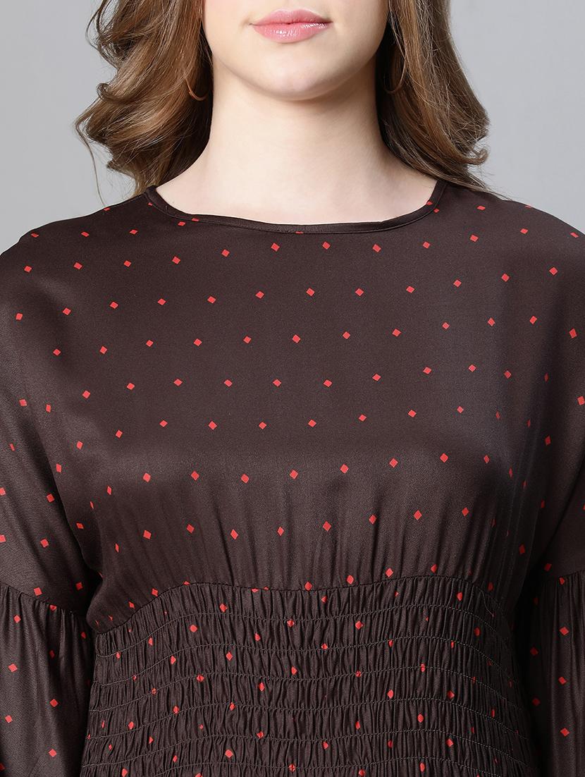 brown polka dots print empire line dress - 20458064 - Standard Image - 5
