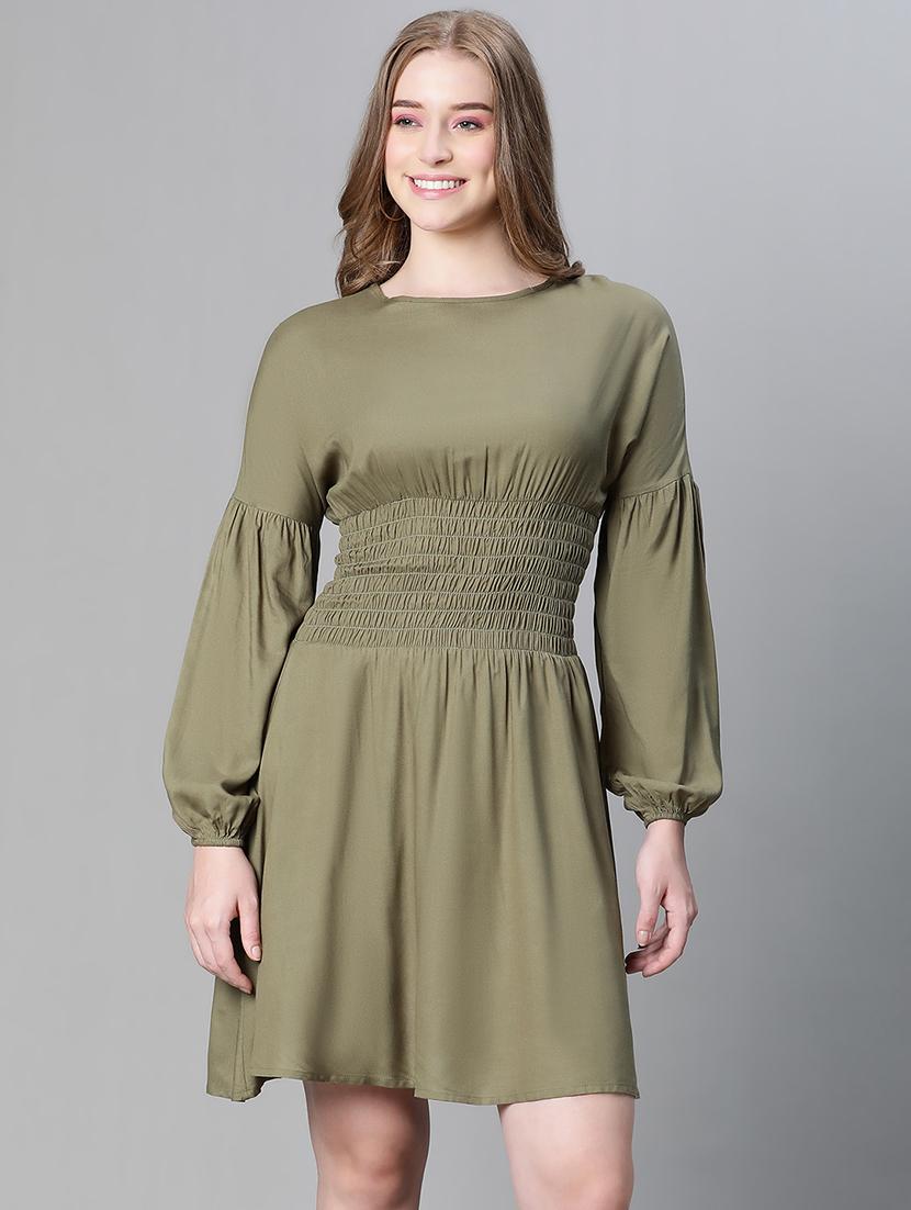 olive solid empire line dress - 20458066 -  Zoom Image - 0