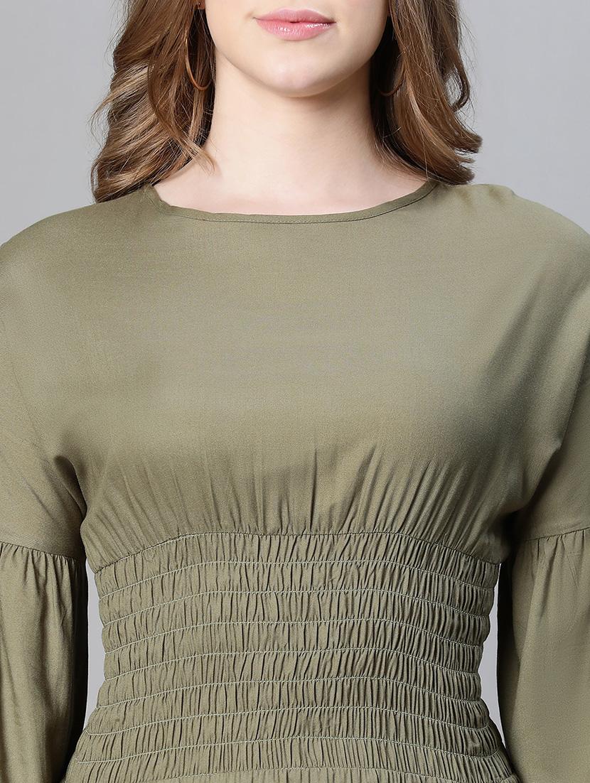 olive solid empire line dress - 20458066 - Standard Image - 5