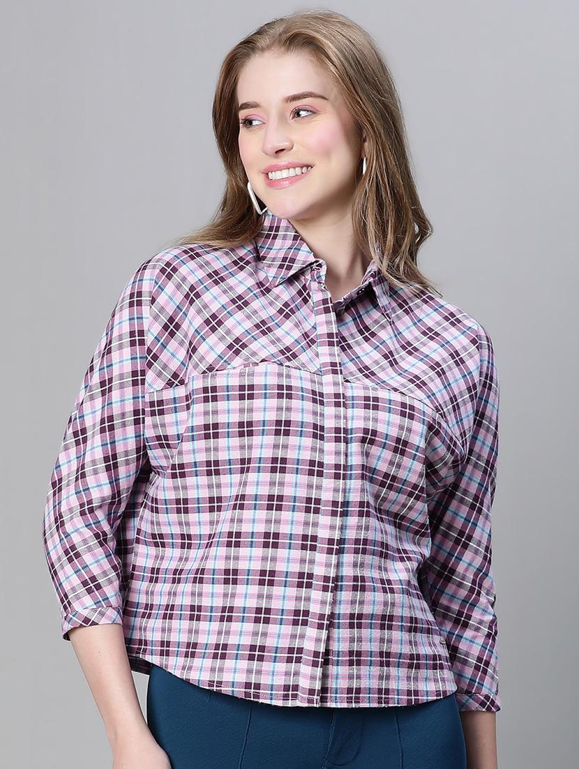 purple checkered boxy fit shirt - 20458071 -  Zoom Image - 0