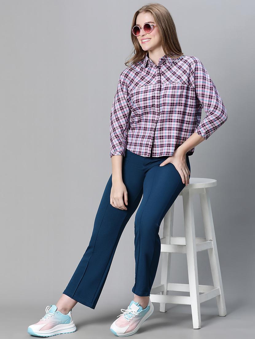 purple checkered boxy fit shirt - 20458071 - Standard Image - 3