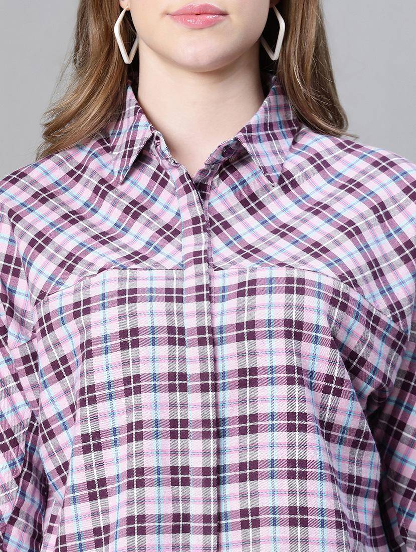 purple checkered boxy fit shirt - 20458071 - Standard Image - 5
