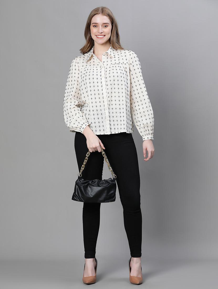cream self designed relaxed fit shirt - 20458073 - Standard Image - 3
