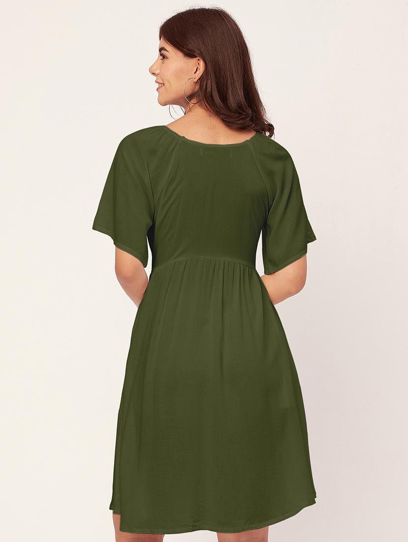green solid a-line dress with pocket - 20458140 - Standard Image - 3