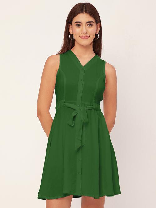 green solid sleeveless a-line dress - 20458148 - Standard Image - 0