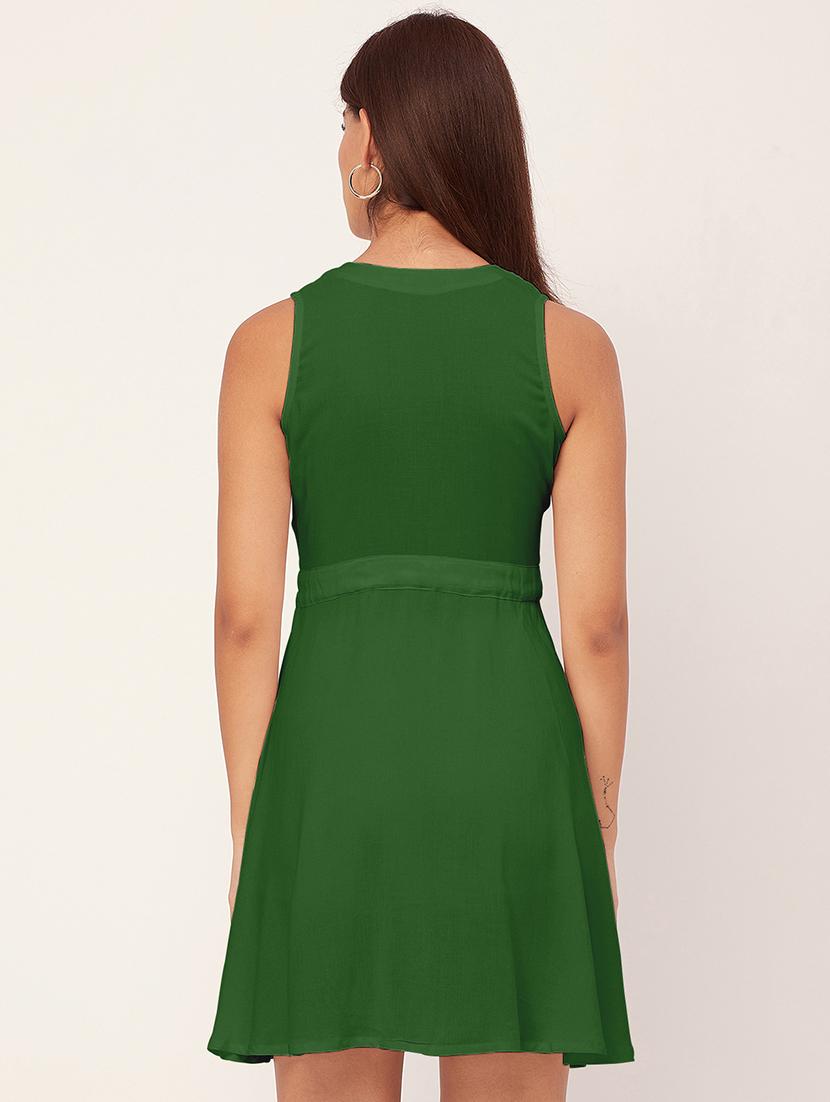 green solid sleeveless a-line dress - 20458148 - Standard Image - 3